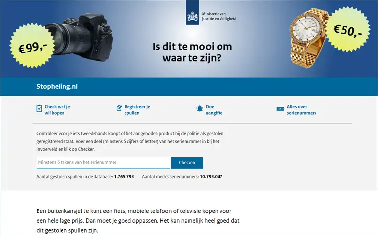 Screendump af hollandsk hjemmeside med kosterregister